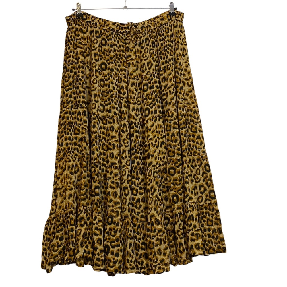 Vintage Silverstream Leopard Print Tiered Maxi Skirt Brown Animal Print Rayon